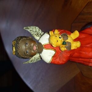 African American Black Musical Christmas Angel w/Teddy Bear